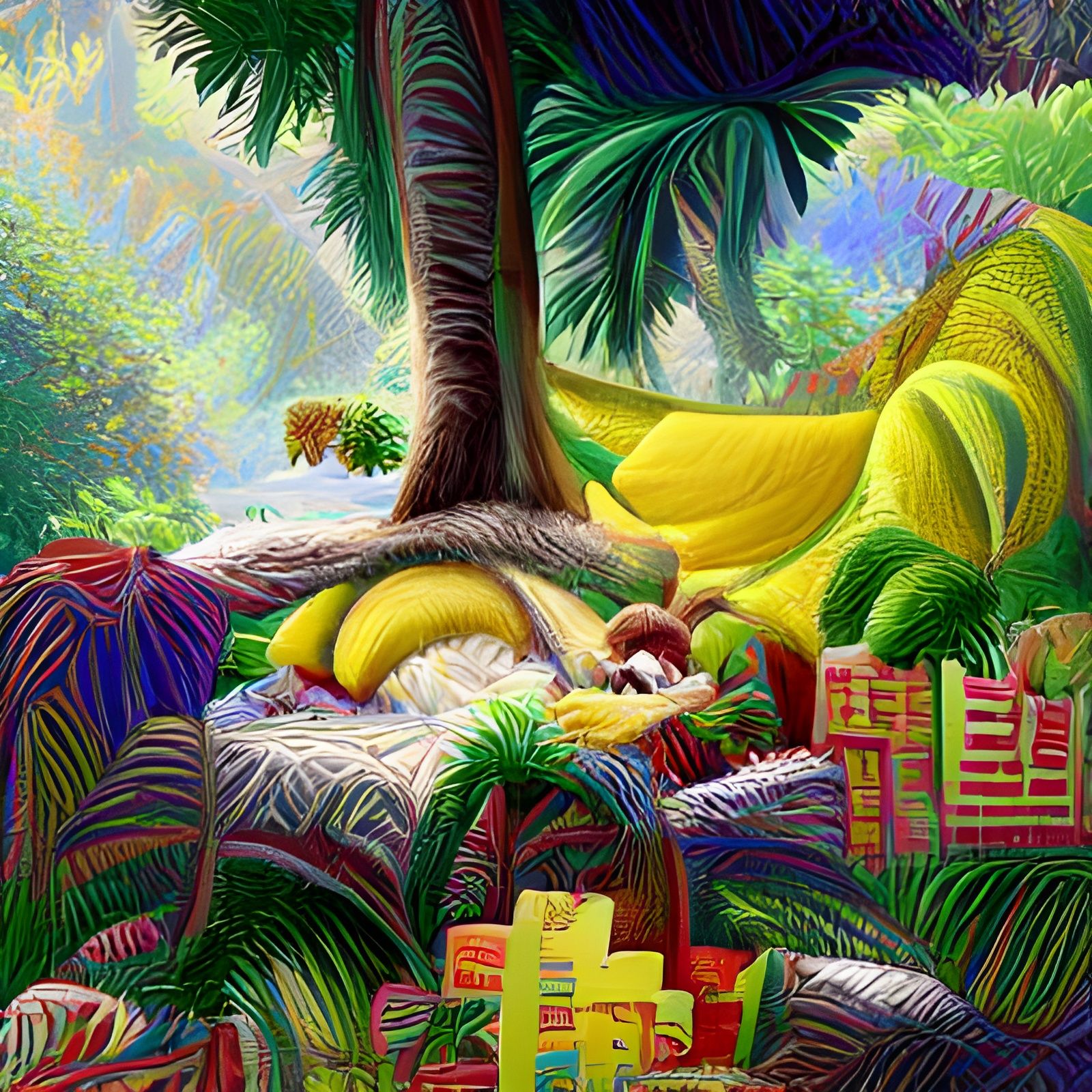 Lush Jungle Scene with Monkey, 3D Render