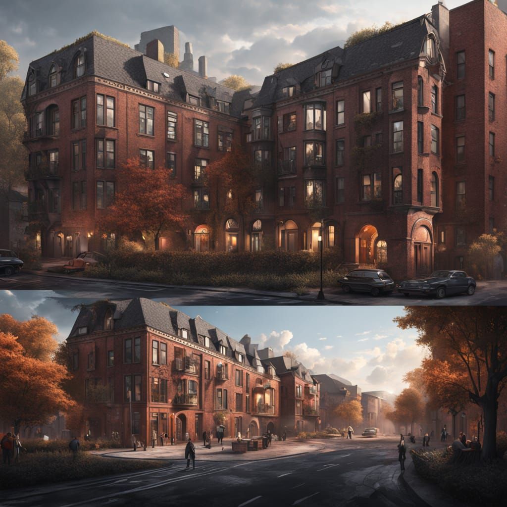 Photorealistic Apartment Complex with Detailed Facade