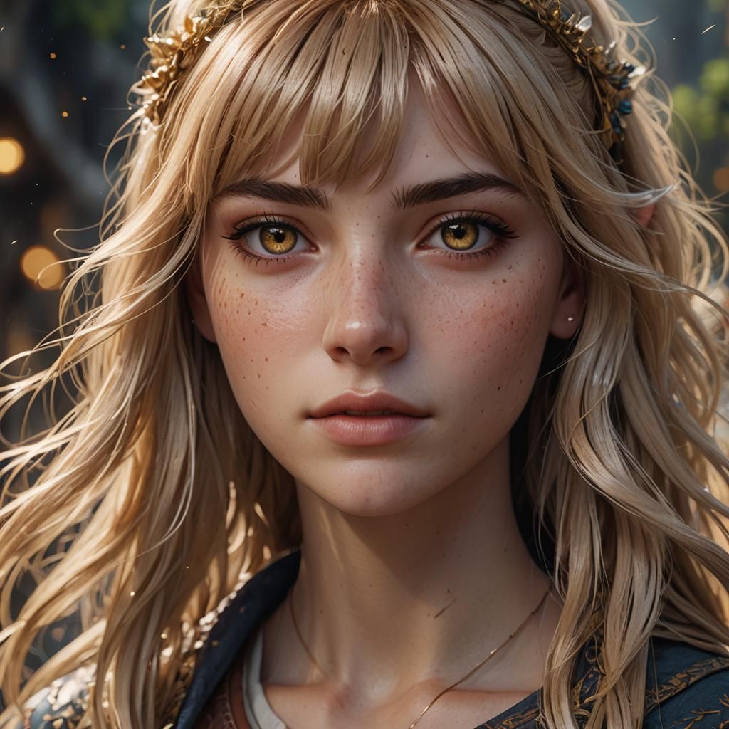 Freckled Blonde Girl: Detailed Matte Fantasy Painting