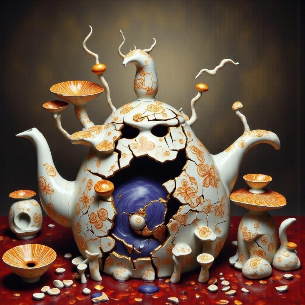 Sentient Teapot Over Whimsical Forest