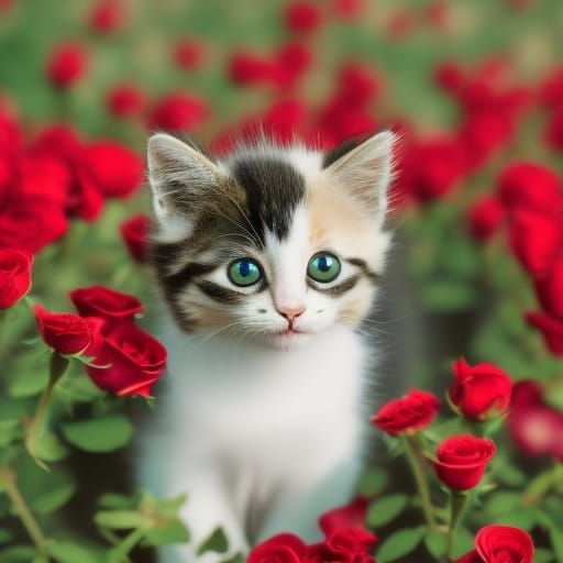 Kitten in a Rose Garden: Professional Photography