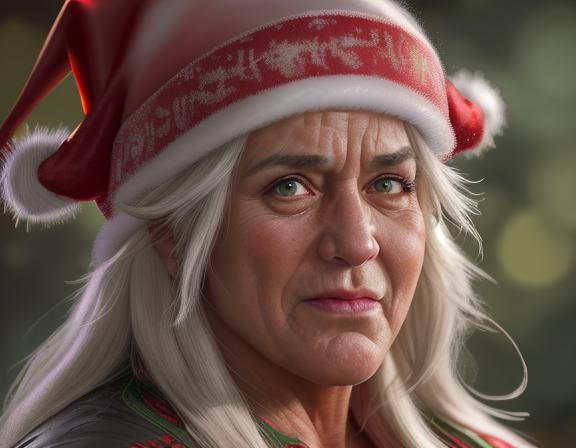 An expressive Christmas Portrait of an older British lady