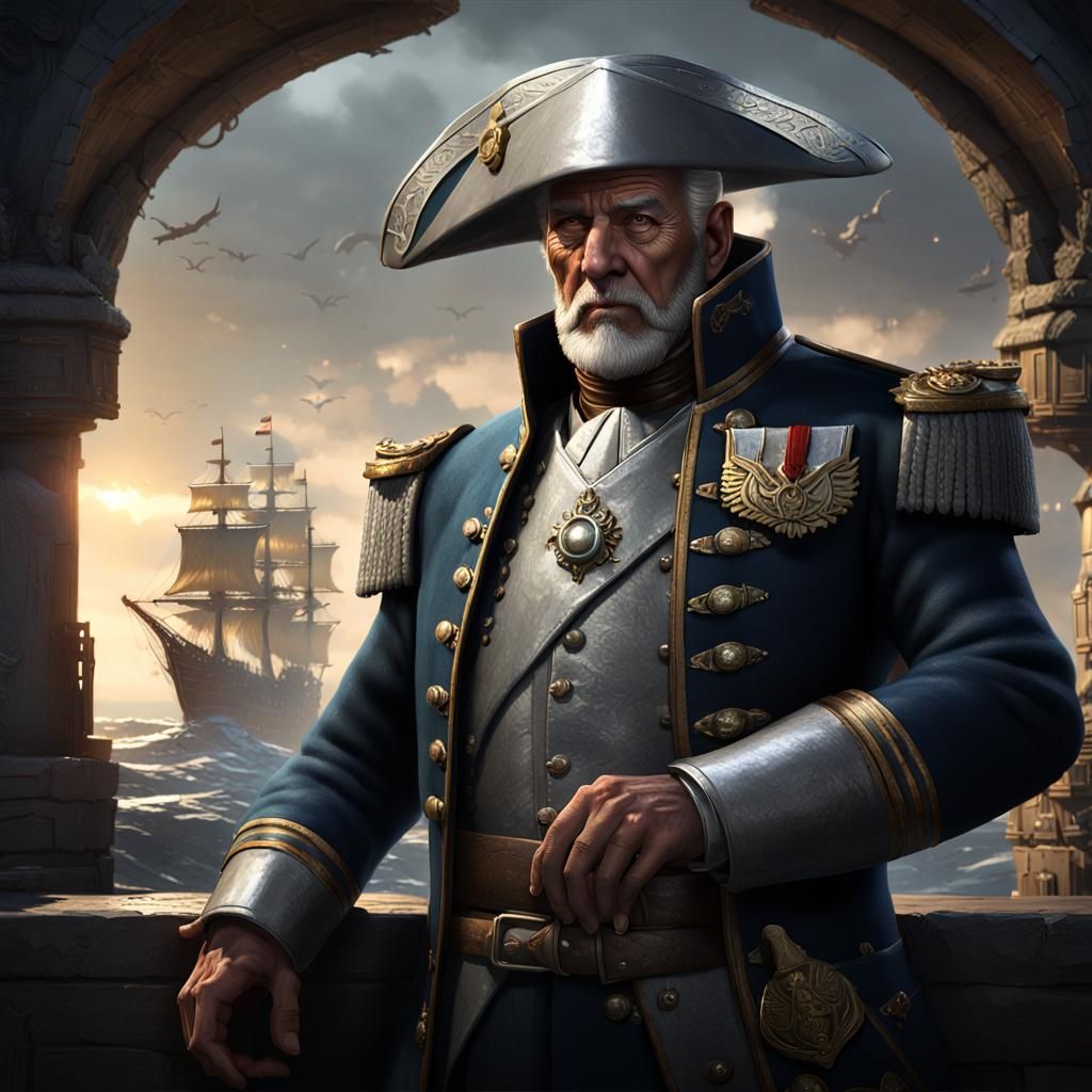 Admiral with Bicorn Hat: Dark Fantasy Concept Art