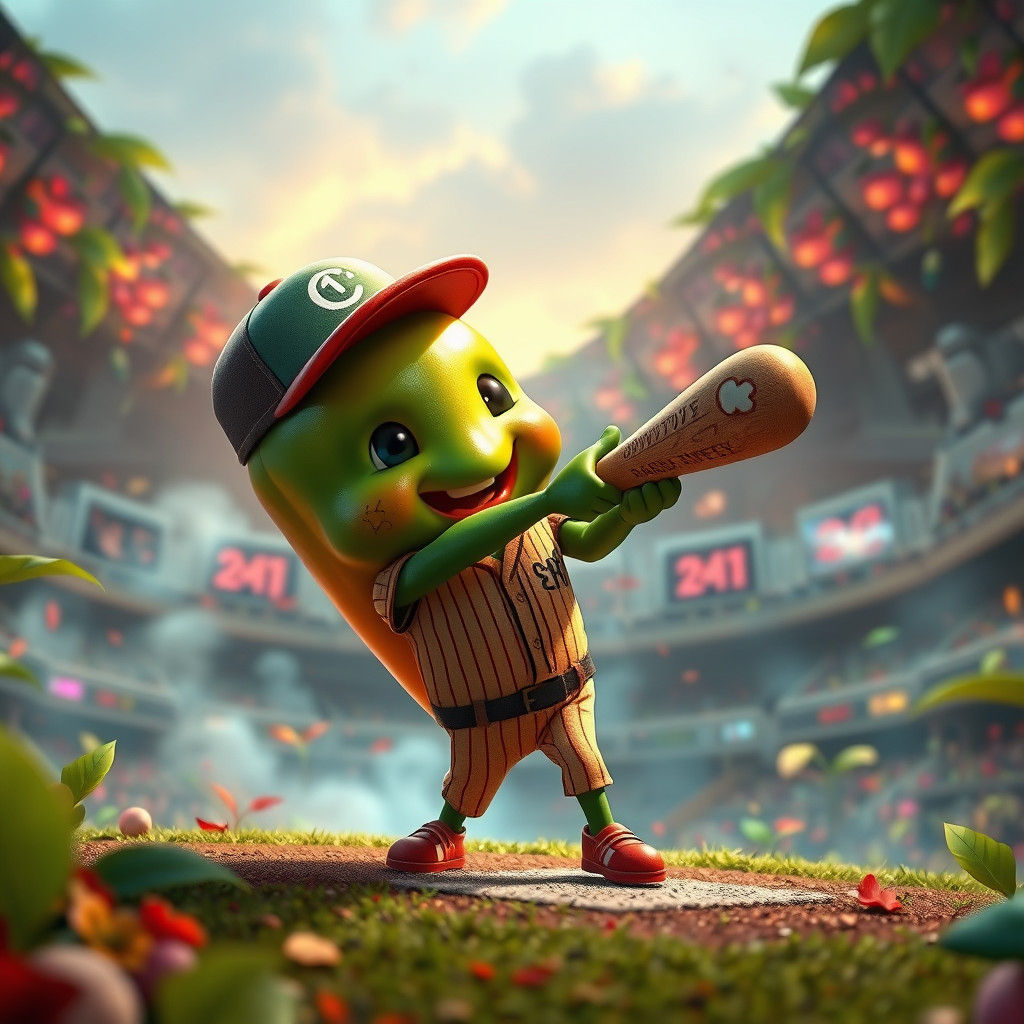 Chili Pepper Baseball Player in Dreamlike Stadium