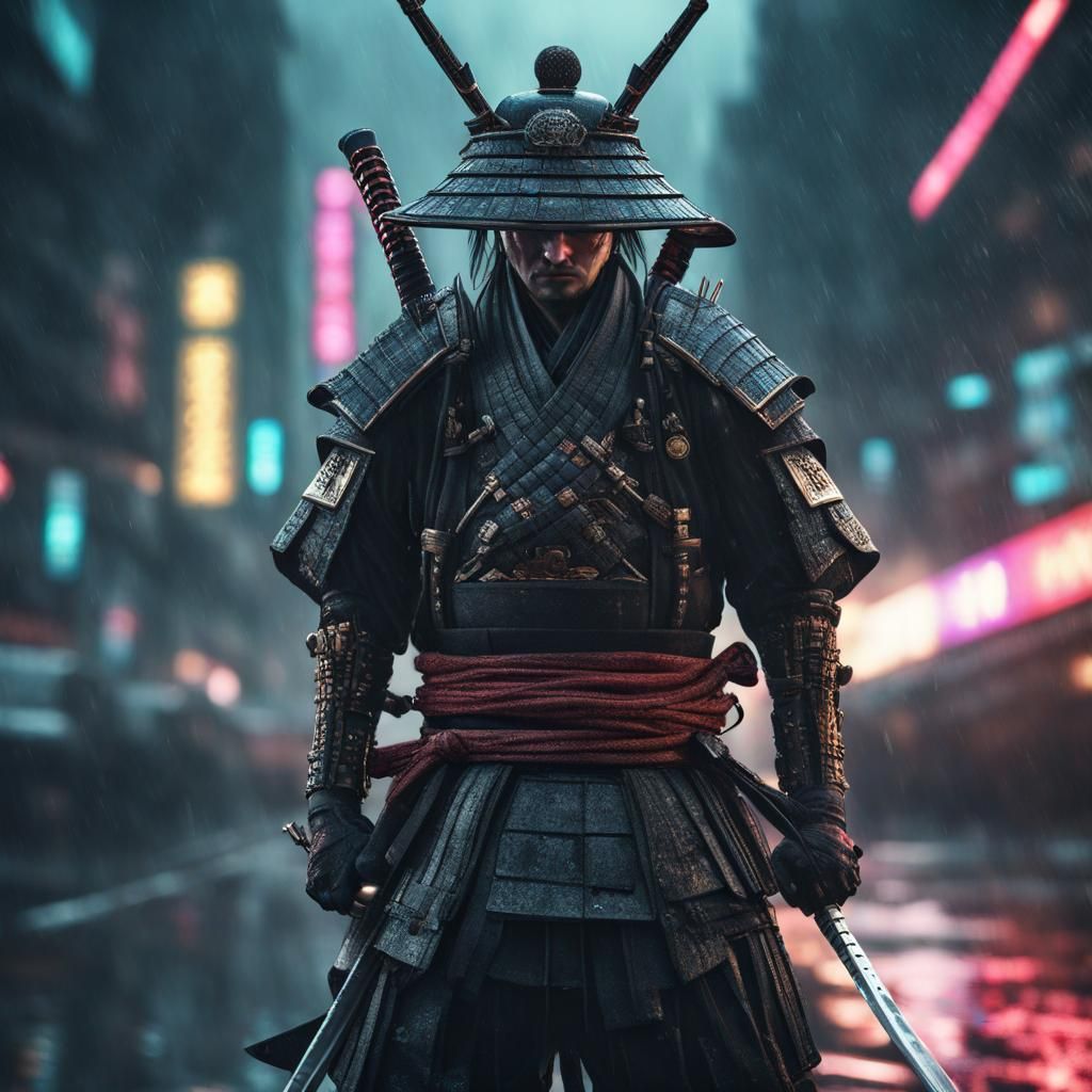 Cyberpunk Samurai in Dark Octane-Rendered Cityscape