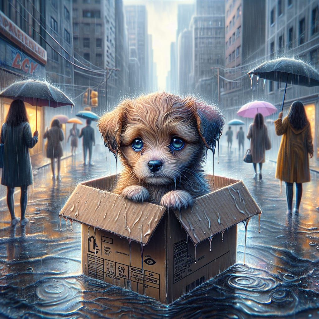 Distressed Puppy Seeks Shelter in Rainy City
