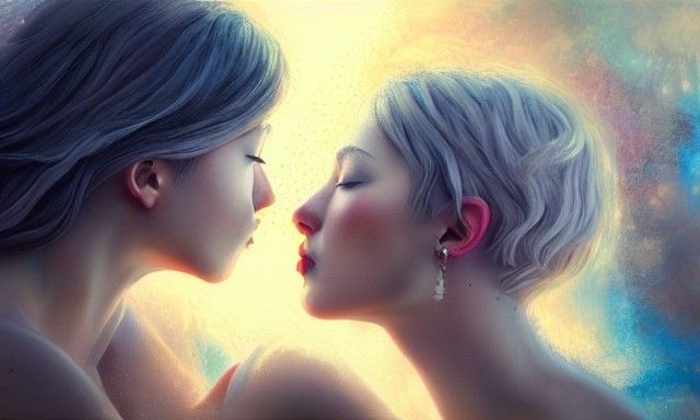 Hyperrealistic Sapphic Couple's Kiss in Expressionist Style