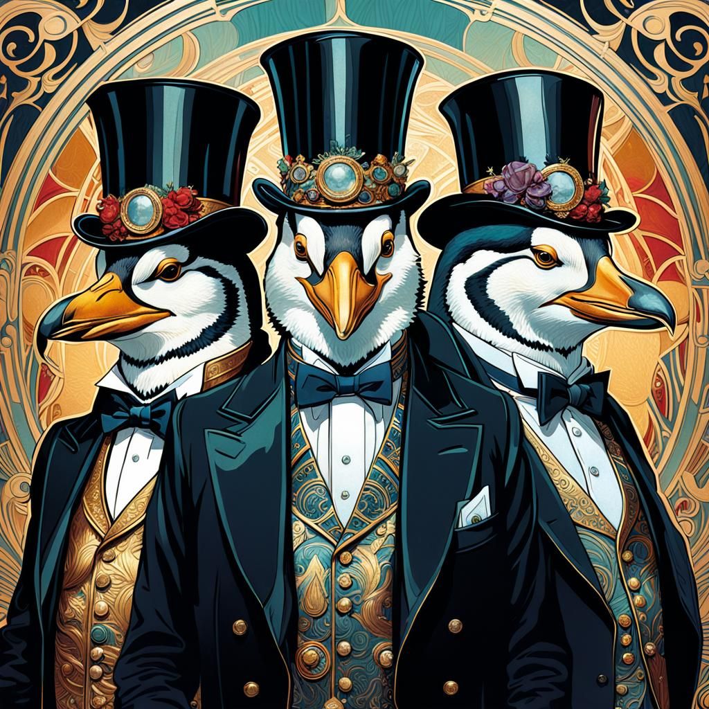 Penguins Celebrate New Year's in Art Nouveau Style