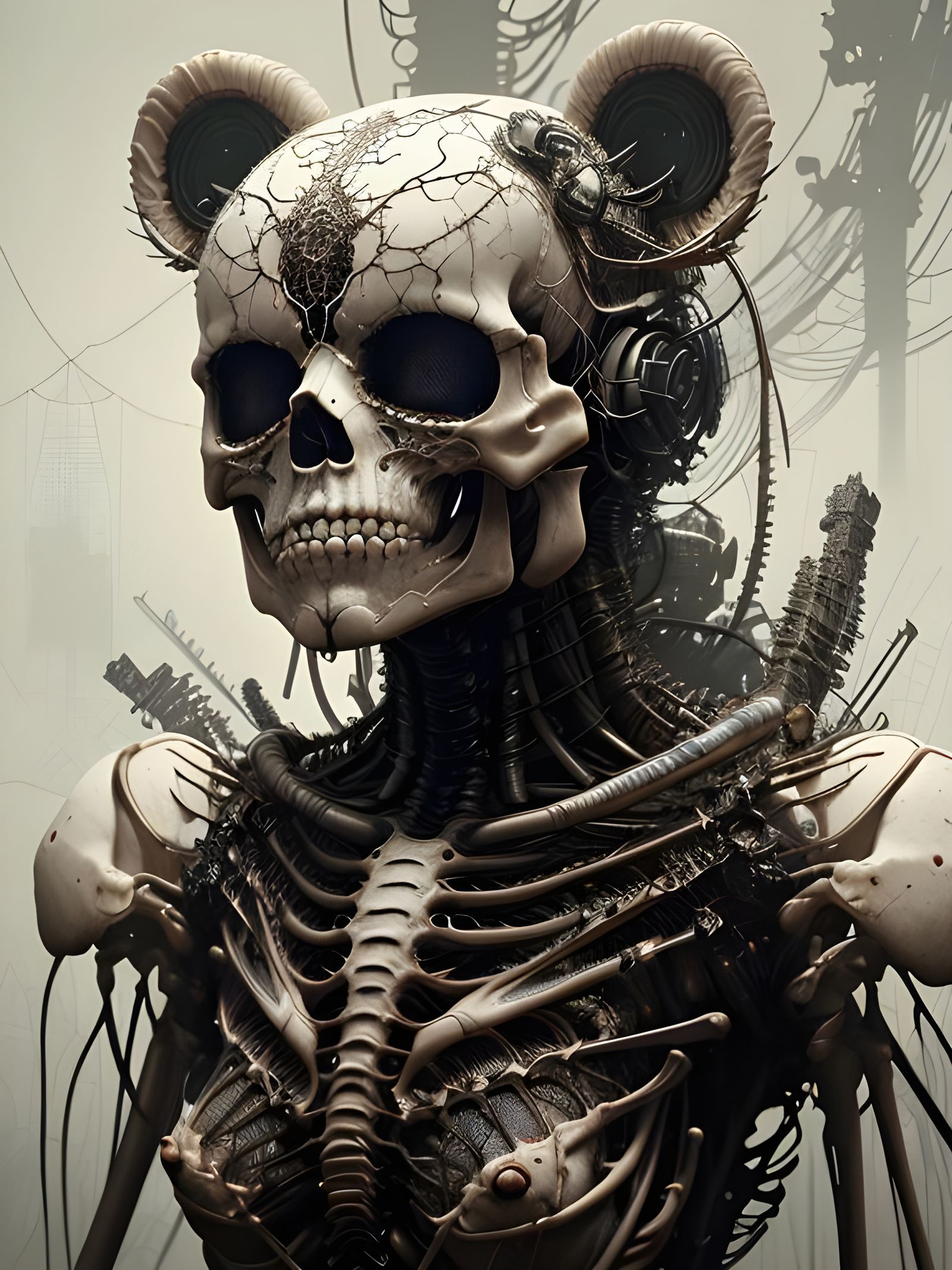 Macabre Skeletal Teddy Bear in Hyperrealistic Style