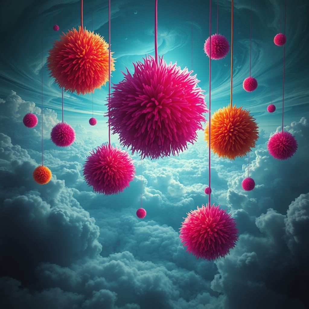 Pom Pom art, hyper surrealism, depth