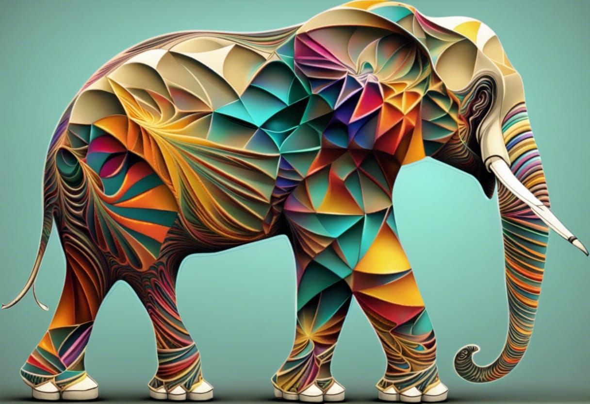 Vibrant Elephant Immersed in Geometric Swirls