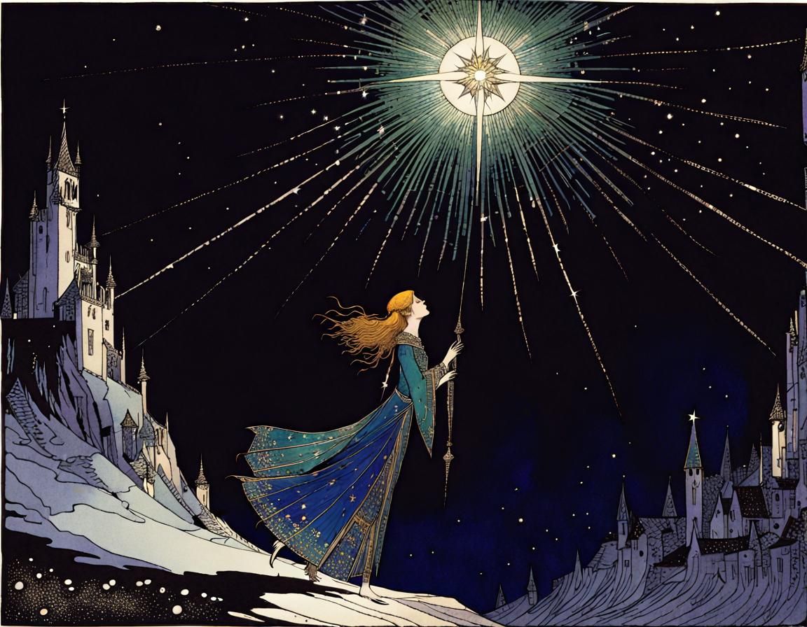 Falling Star in Dark Sky: Vintage Illustration