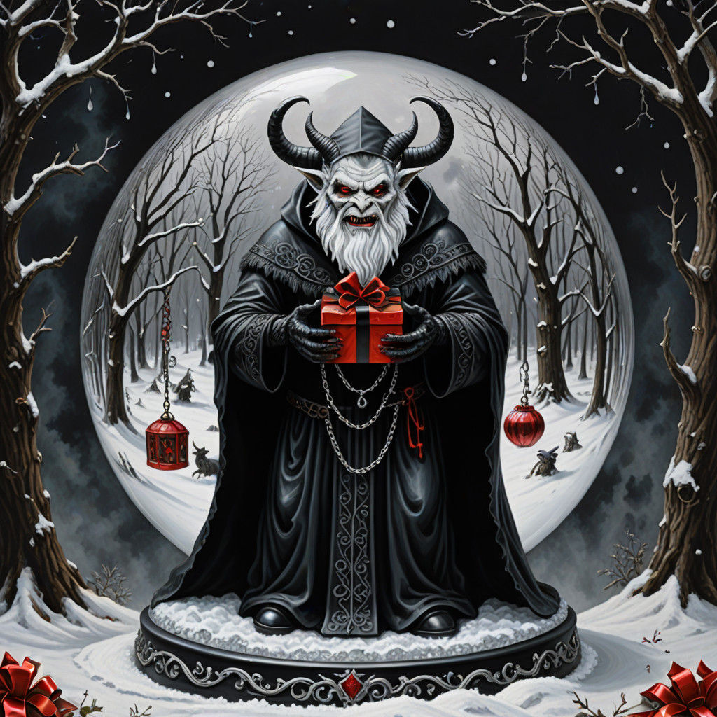 Gothic Krampus in Winter Wonderland Oil Painting