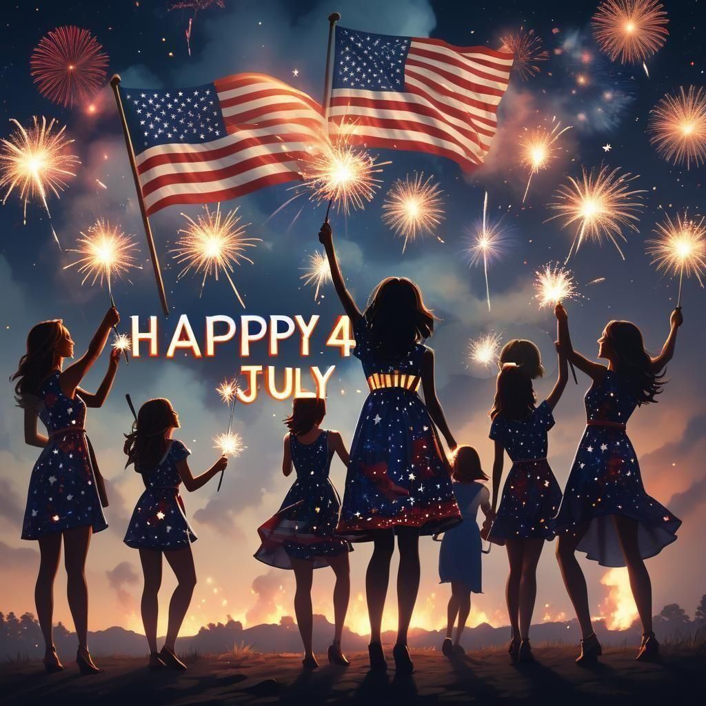 Patriotic 4th of July Fireworks Display in the Sky