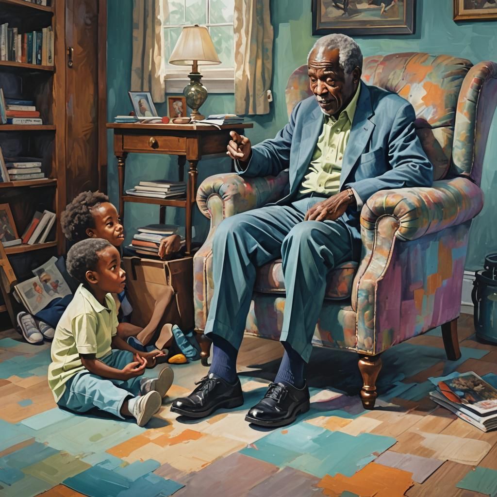 Elderly Man Telling Stories: Painted Image