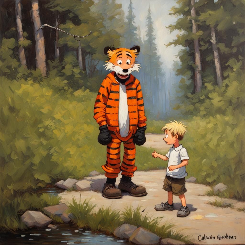 Calvin and Hobbes in Oil Painting Style