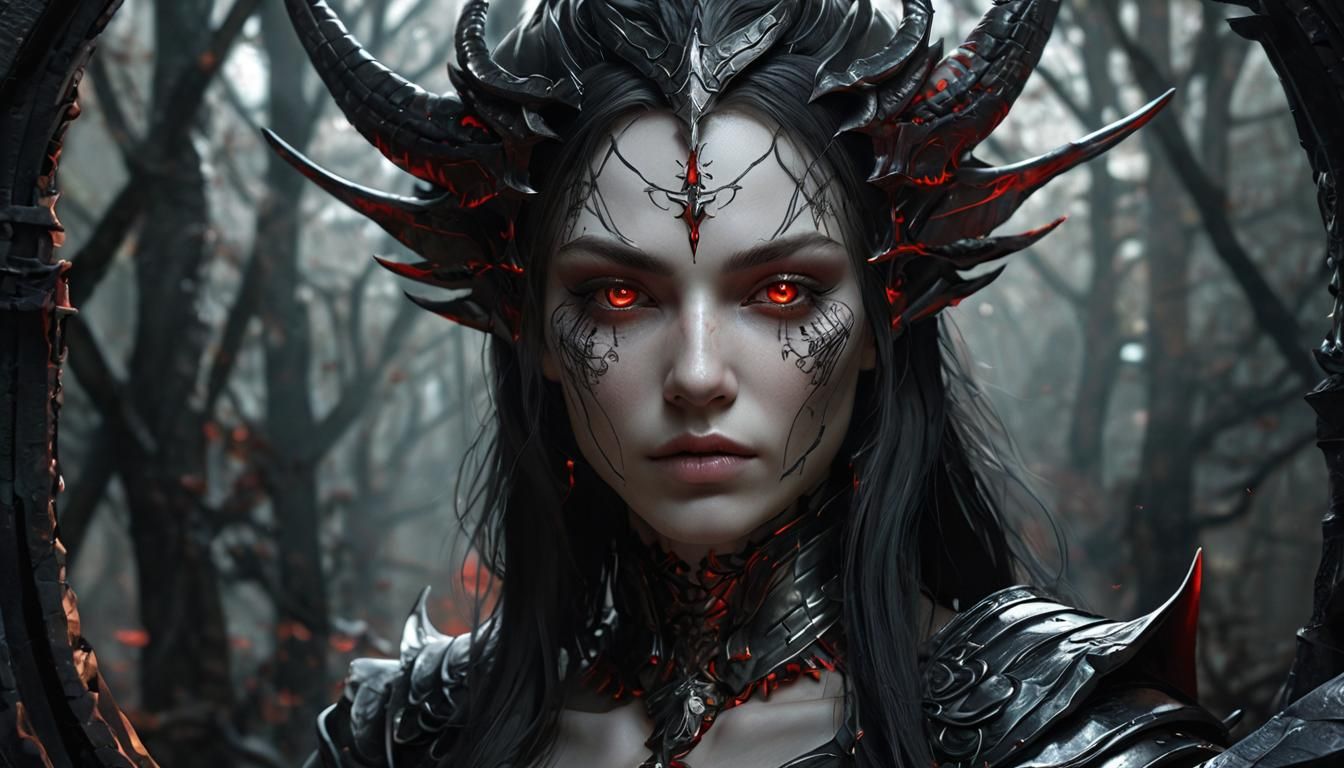 Divine and Demonic Face Portrait in Fantasy Art Style