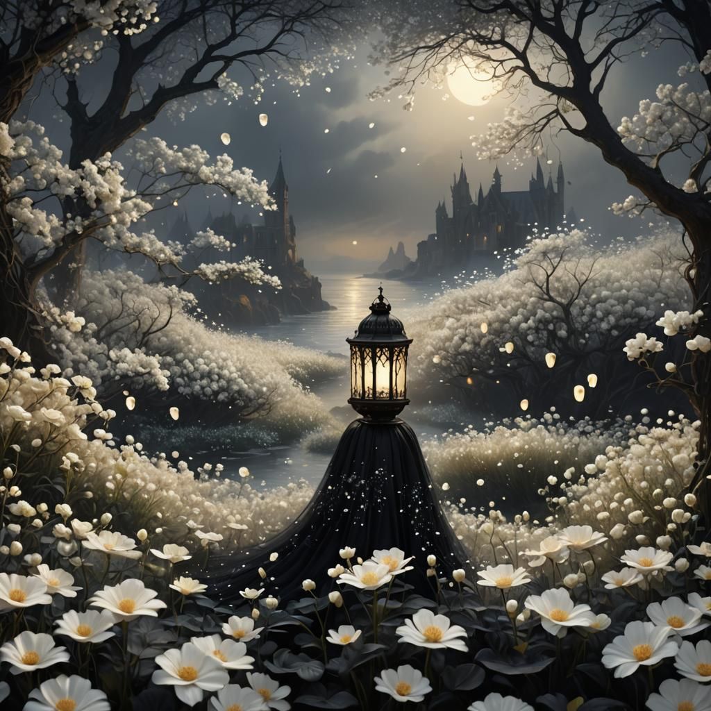Enchanted Black Flower in Gothic Dreamscape