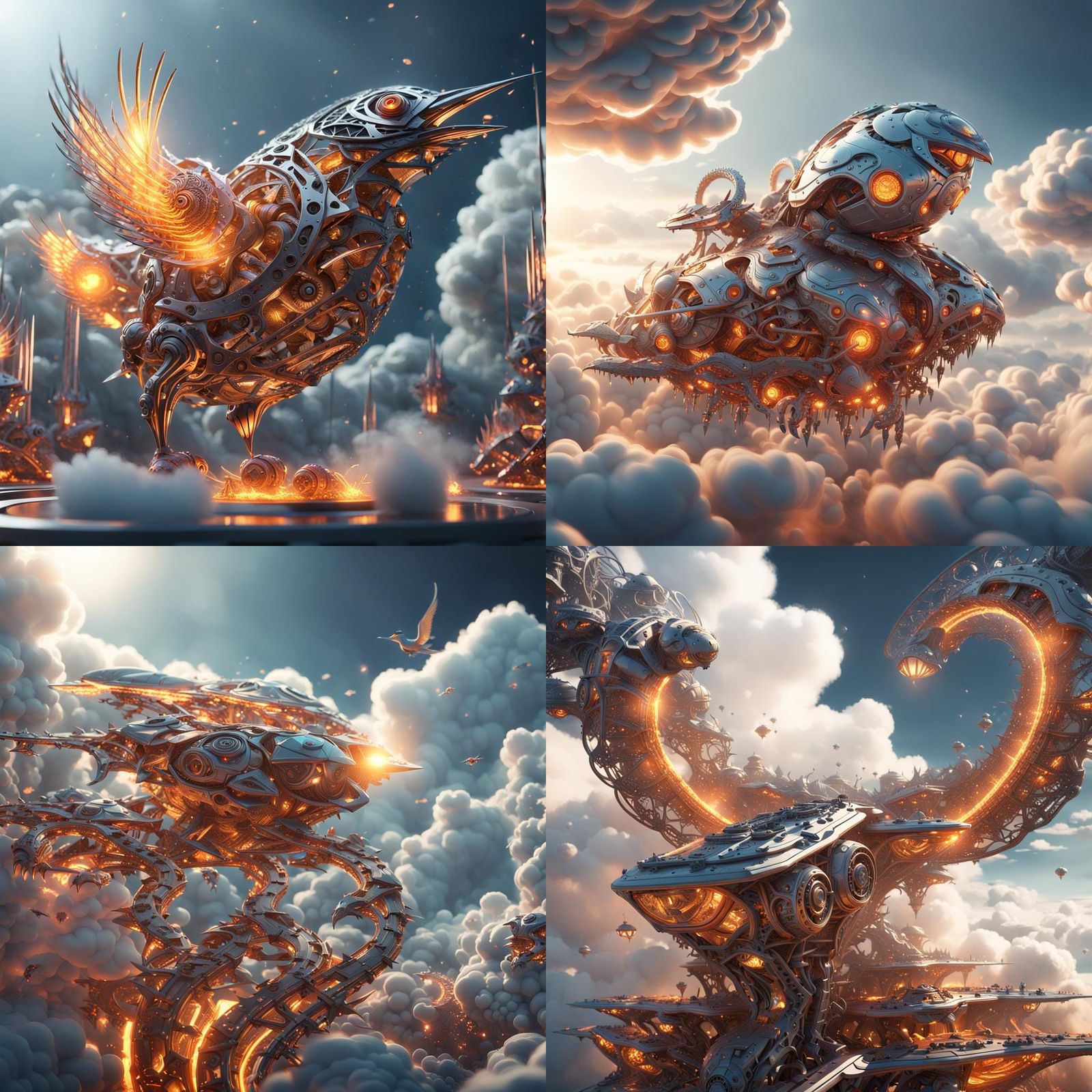 Dream Cloud Firebirds: Futuristic Sci-Fi Rendering