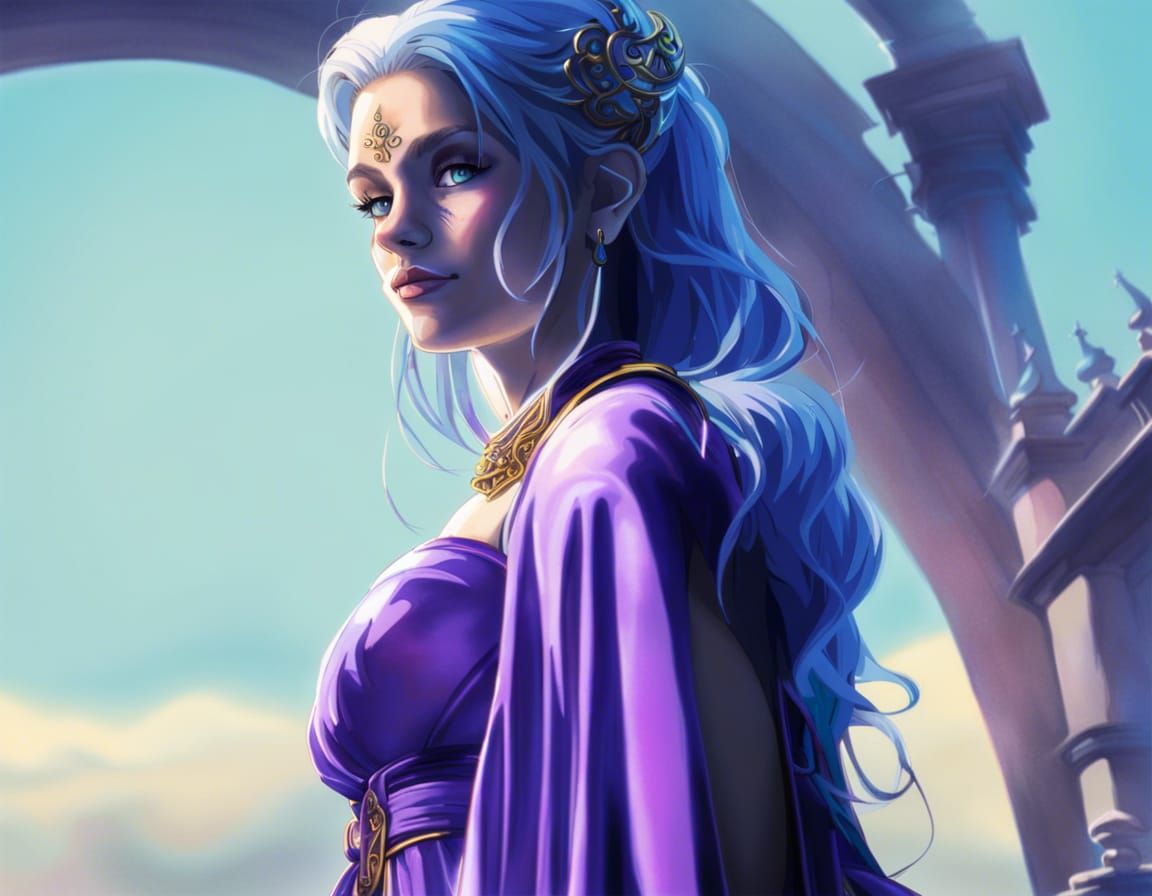 Chrono trigger, Princess schala, ethereal beautifully haunting face, glowing blue magical eyes, long flowing beautiful l...