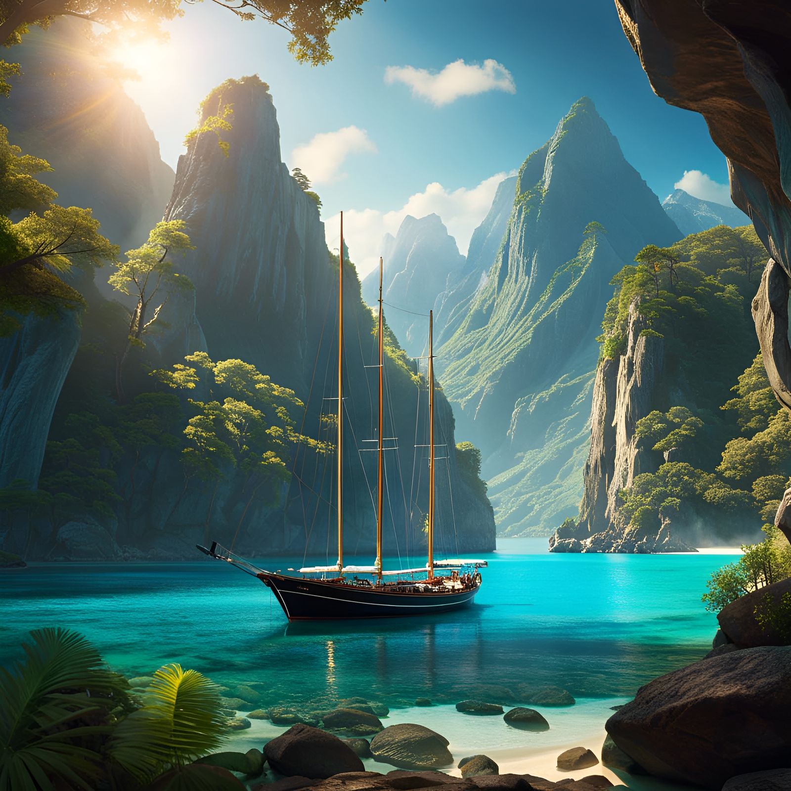 Tropical Cove Sunset: A 3D Rendered Paradise