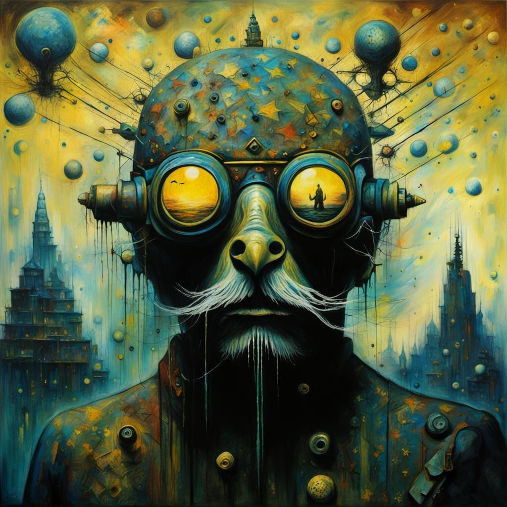 Surreal Geometric Portrait in Cubist Art Deco Style