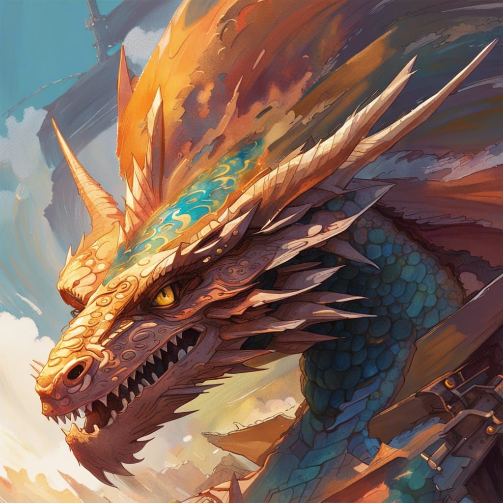 Steampunk Dragon Digital Illustration with Volumetric Lighti...