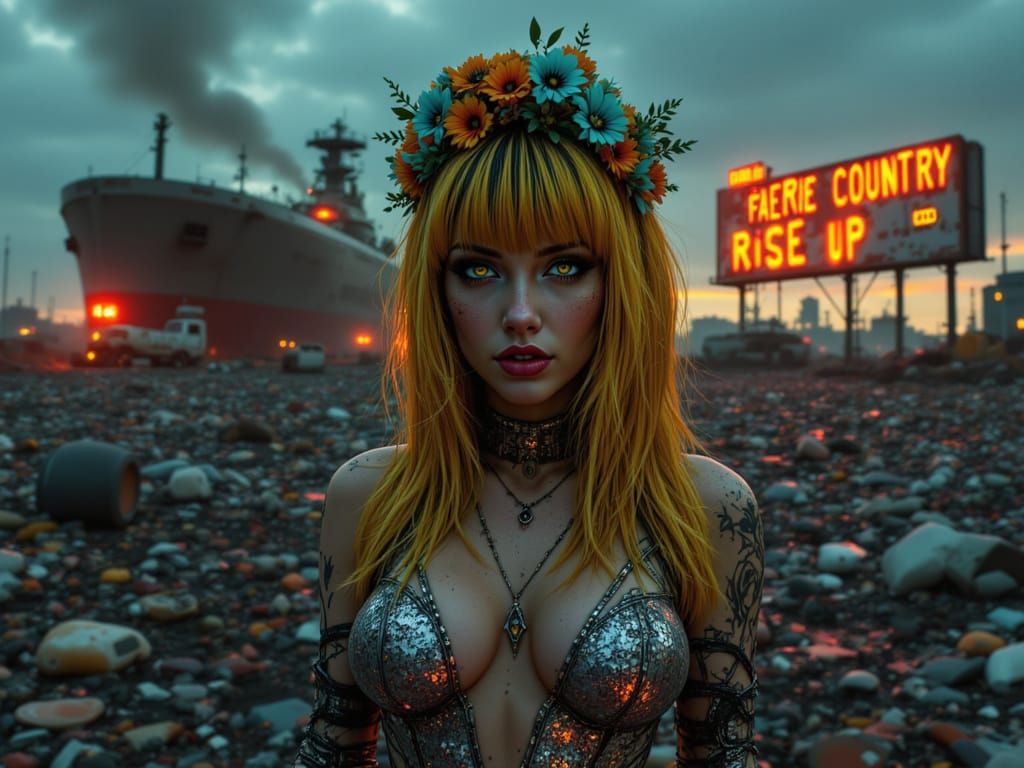 Faerie Wargirl in Post-Apocalyptic Hellscape as Digital Art