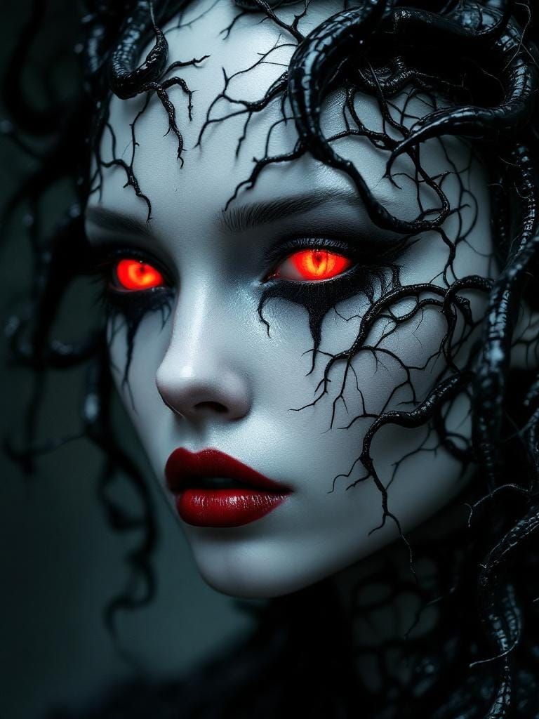 Gothic Woman with Serpentine Tendrils: A Macabre Portrait