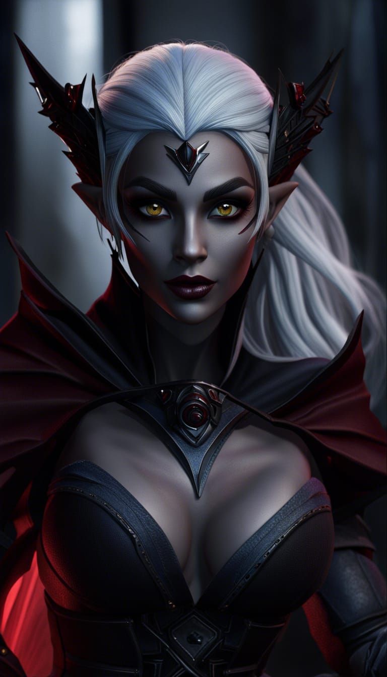 Photorealistic Drow Woman in Fantasy Setting