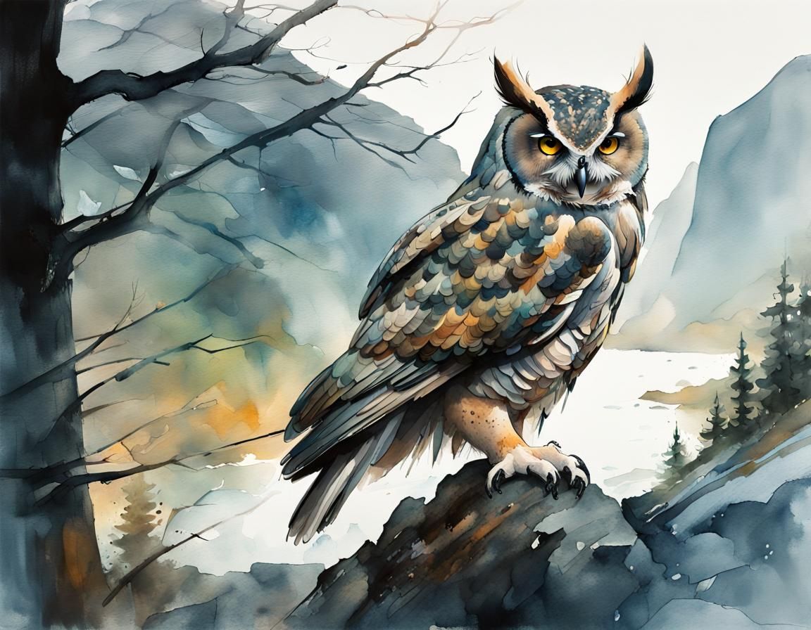 Mysterious Owl in Norway as Oil Painting
