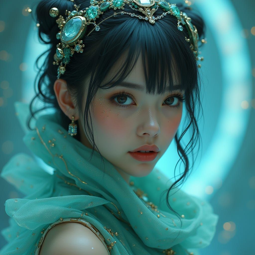 Steampunk Woman Portrait with Celestial Accessories