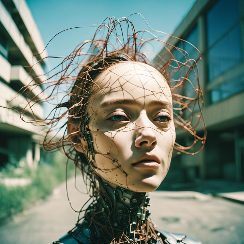 Ukiyo-e Futuristic Post-Apocalyptic Landscape with Dynamic L...