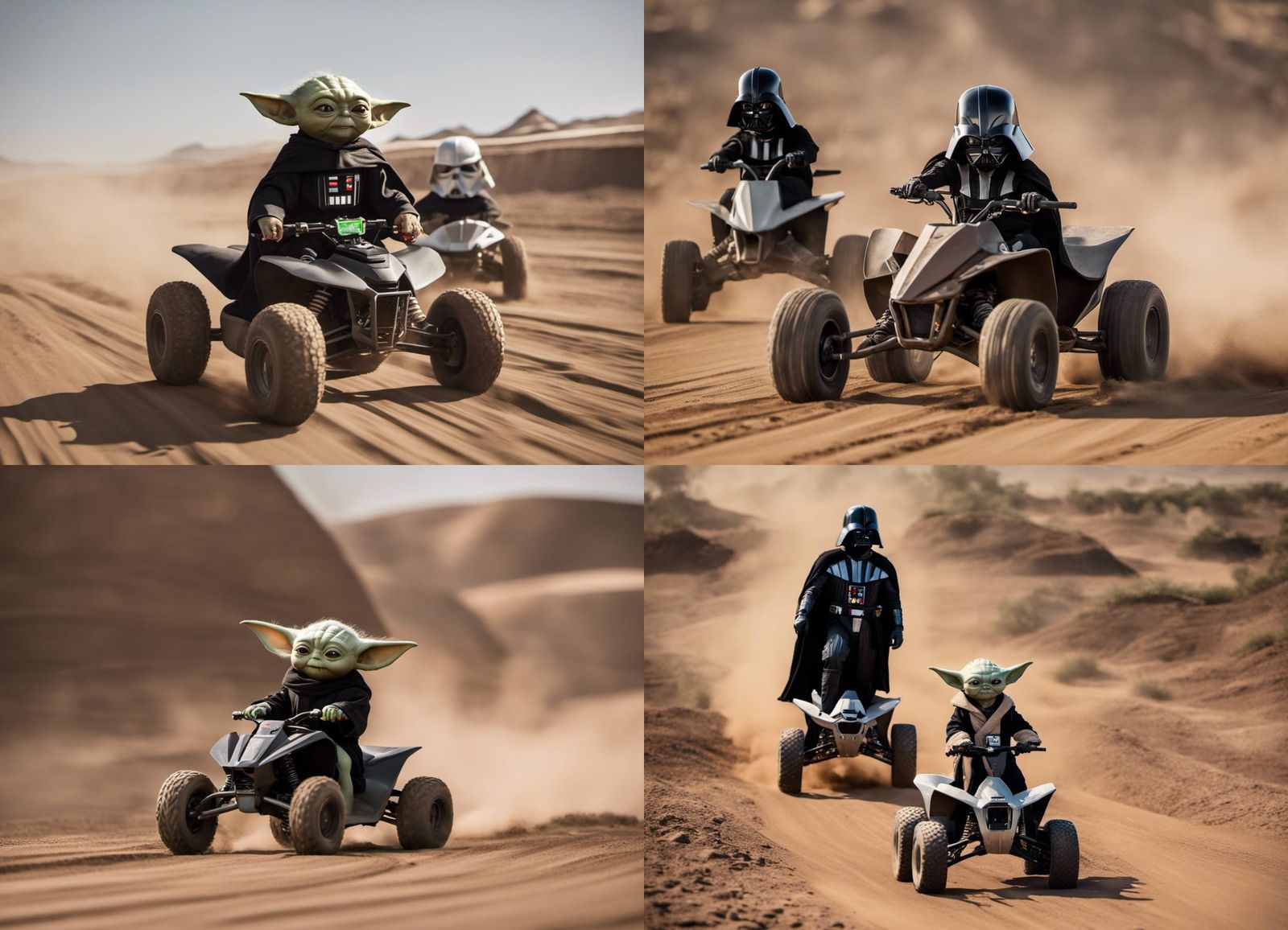Baby Yoda and Darth Vader on Quads