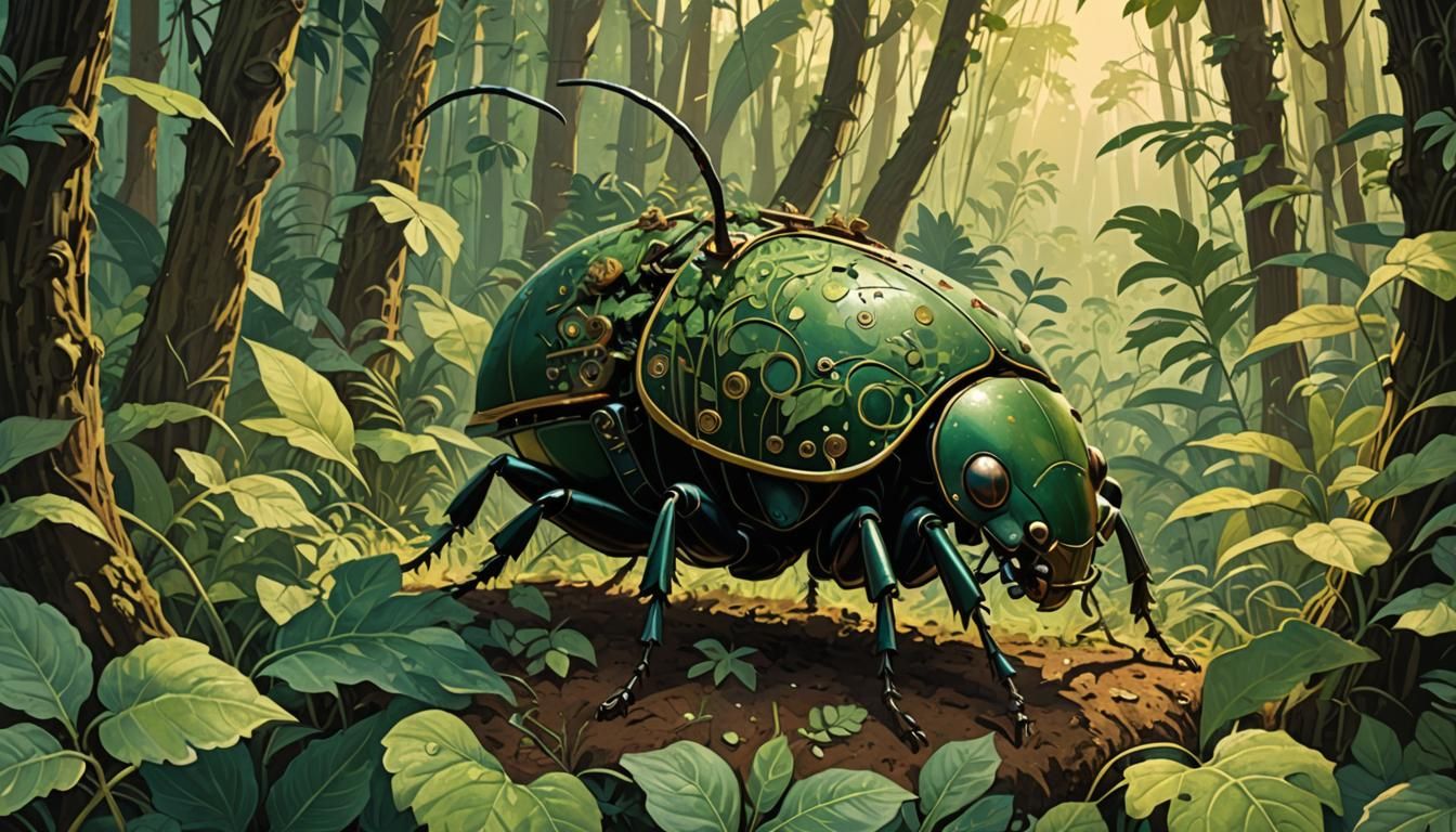 Giant Beetle with Circuit Board in Wyeth Style