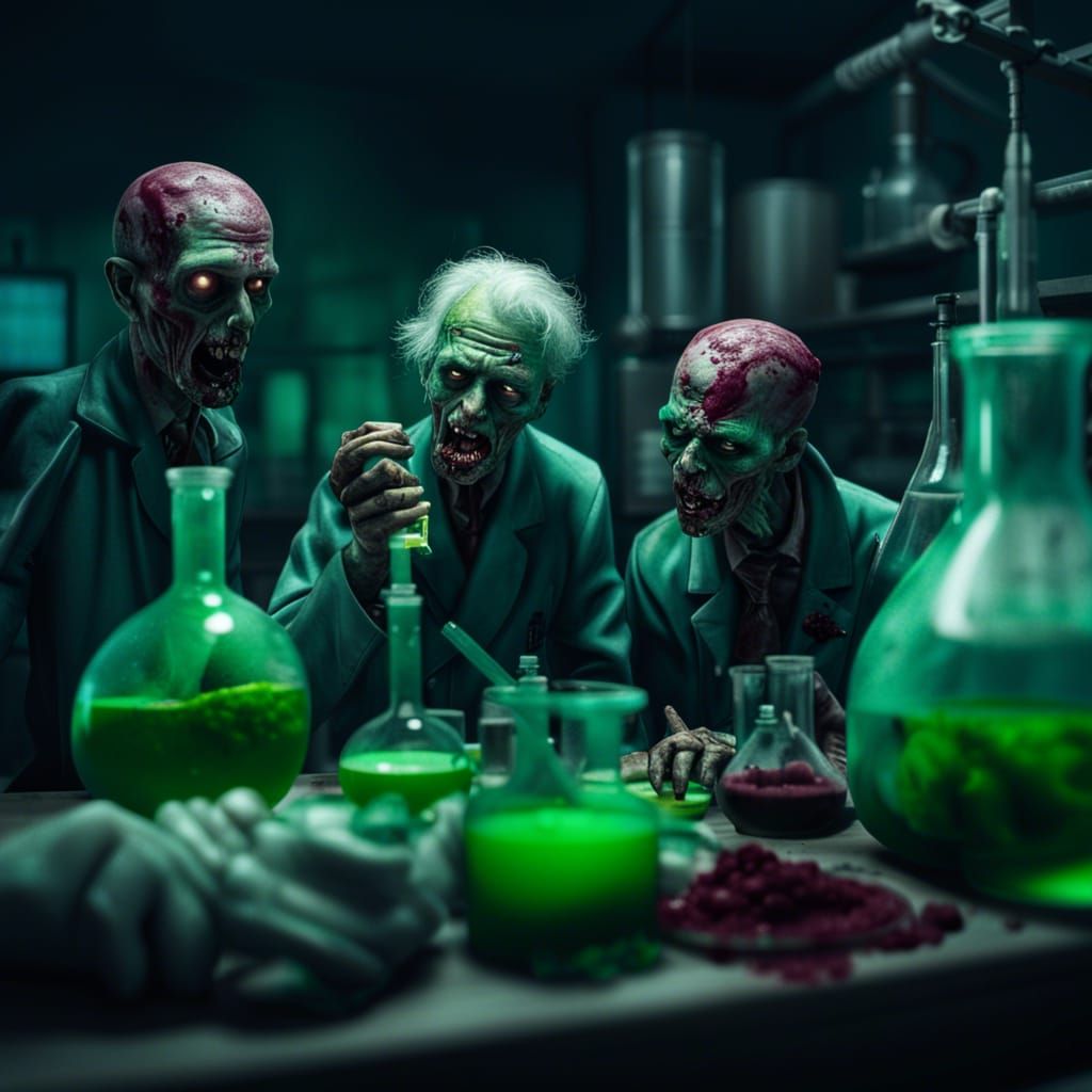 Zombie Corps and Scientist in Lab: Digital Painting