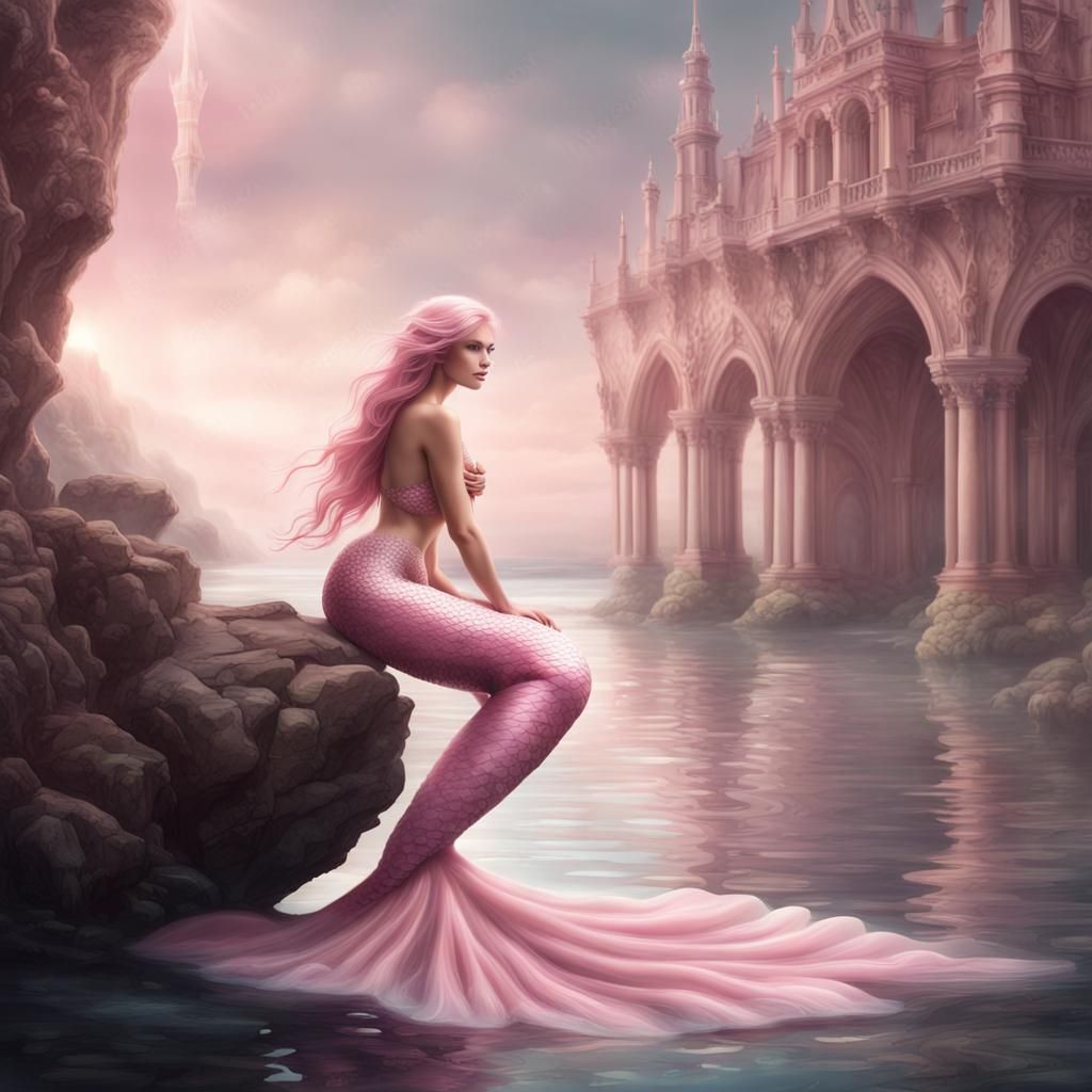 Light Pink Mermaid in Detailed Matte Painting