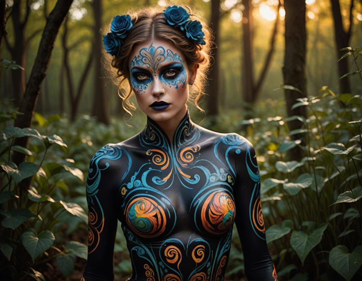 Elegant Female Form in Vibrant Body Paint