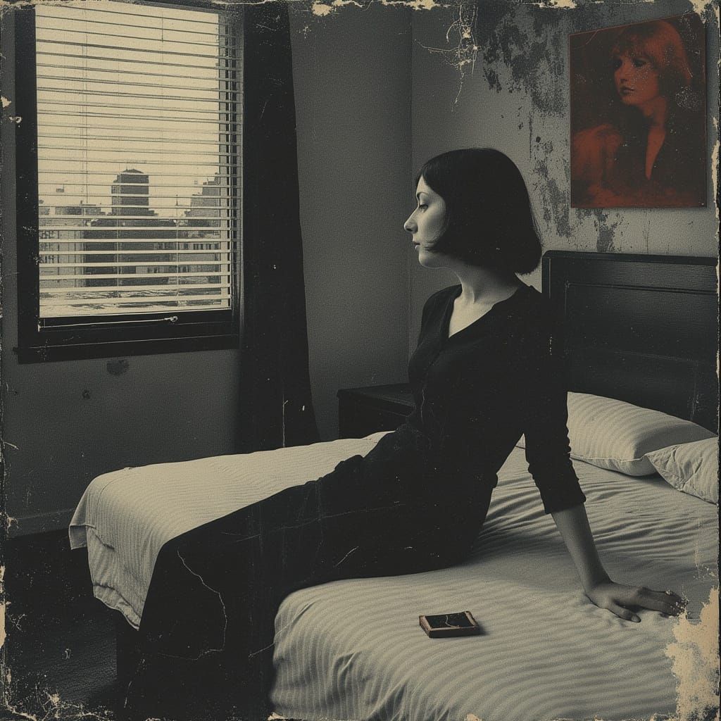 Woman Gazing at 1930s Cityscape in Realist Style