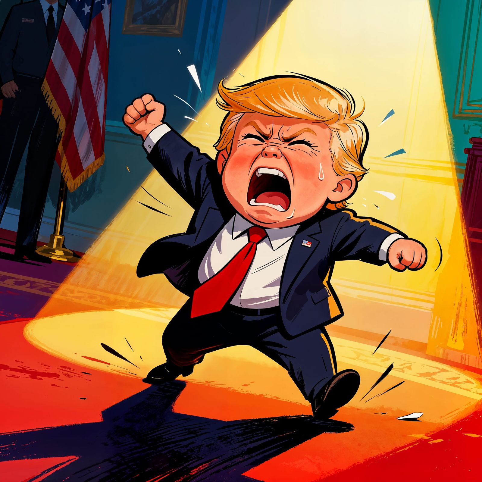 small blond boy cries