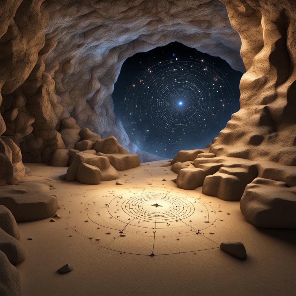 Cosmic Treasure Map Hidden in Cave, 3D Render
