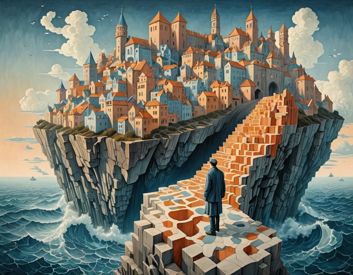 Surreal Ocean View with Impossible Architecture