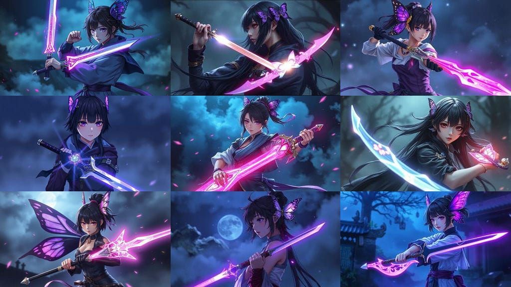 Anime Warrior with Butterfly Hairpin and Glowing Blade