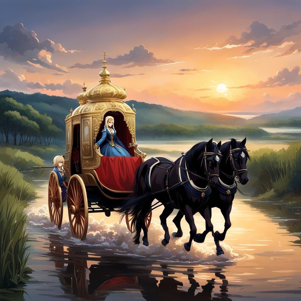 Flooded Russian Carriage With Anime-Style Princess