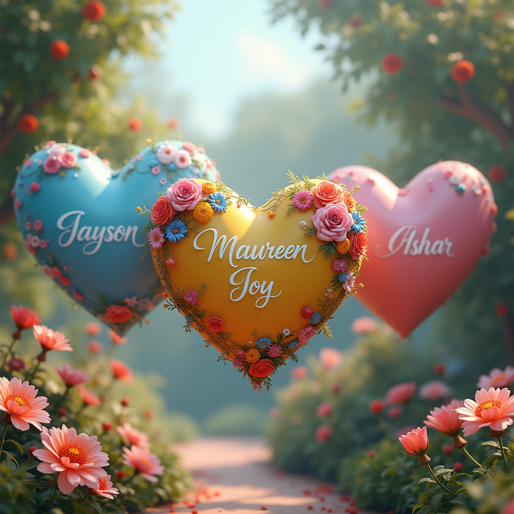 Floating Hearts in Garden: Dreamlike 3D Render