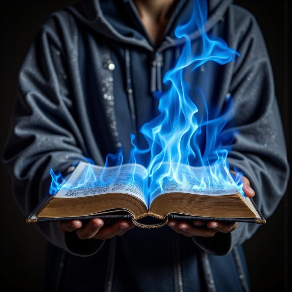 Pastor Holds Bible Ablaze in Blue Flame