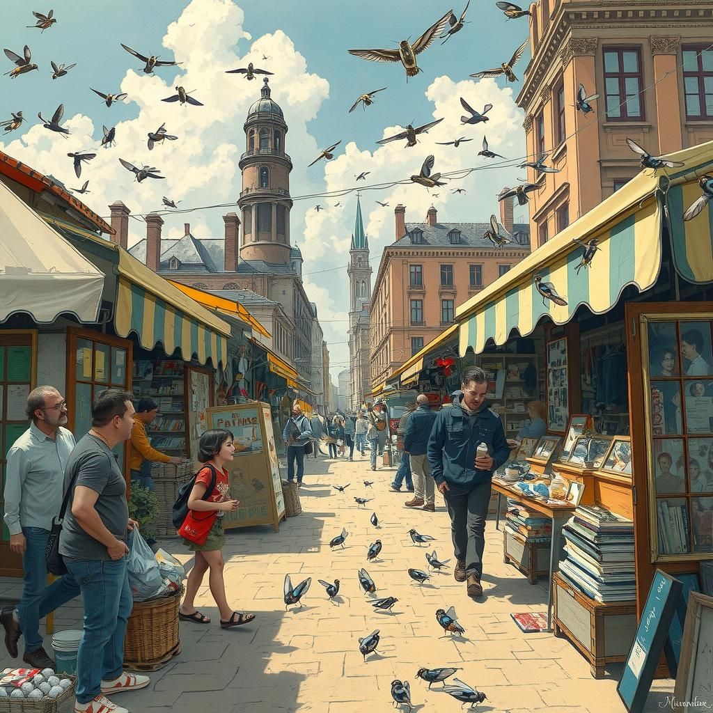 Giant Flea at a Bustling Flea Market