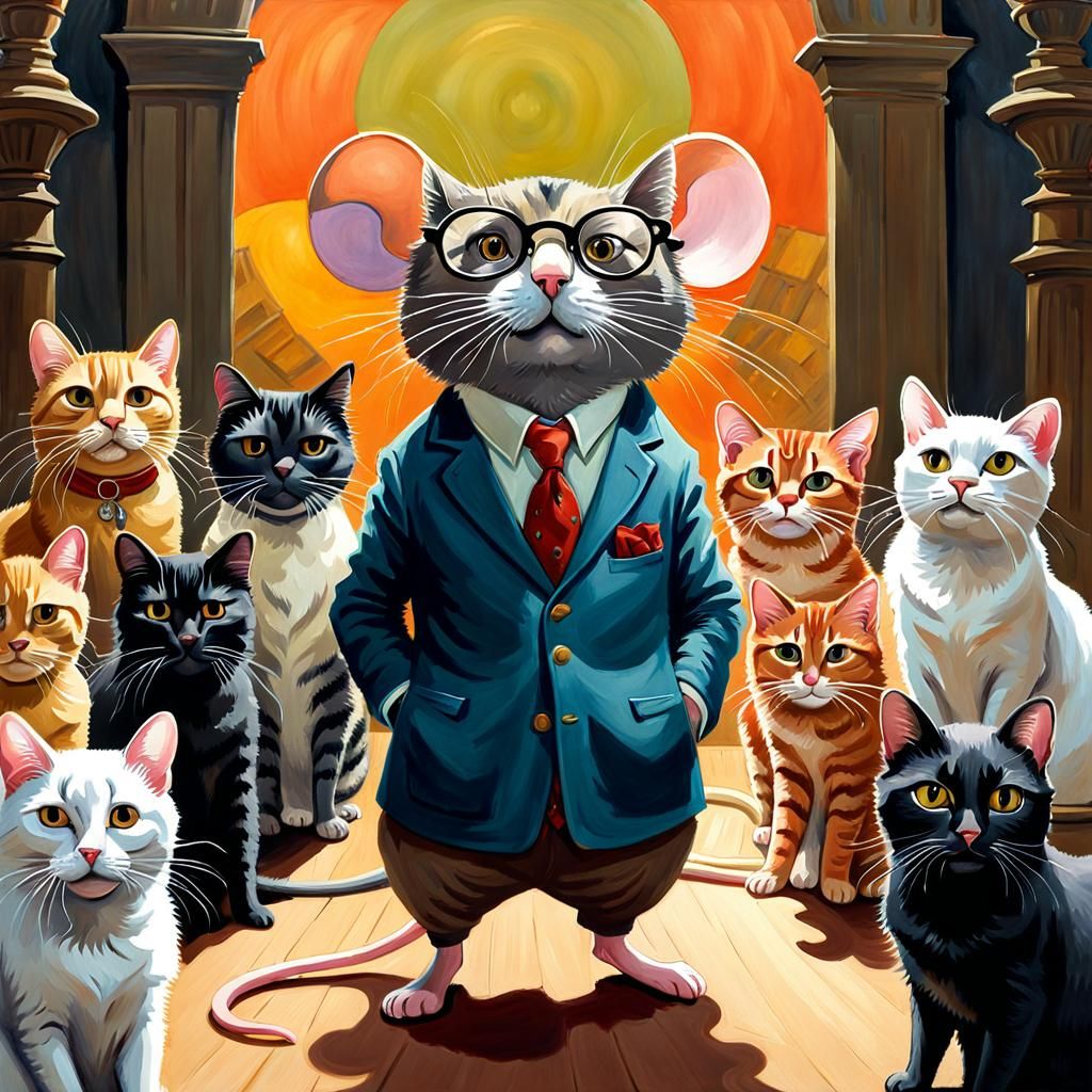 Mouse Lectures Cats: Gouache Impressionist Masterpiece