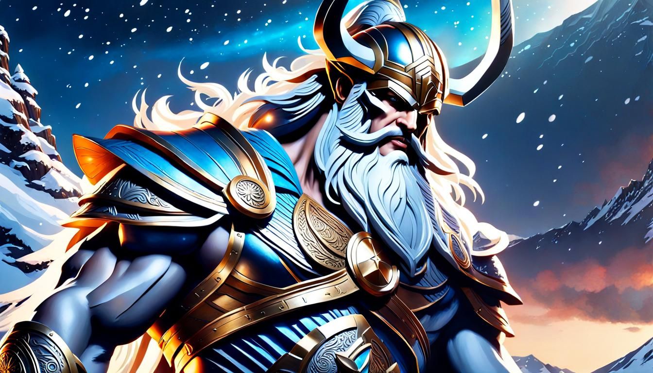 Odin, Norse God, Posing in Cosmic Landscape
