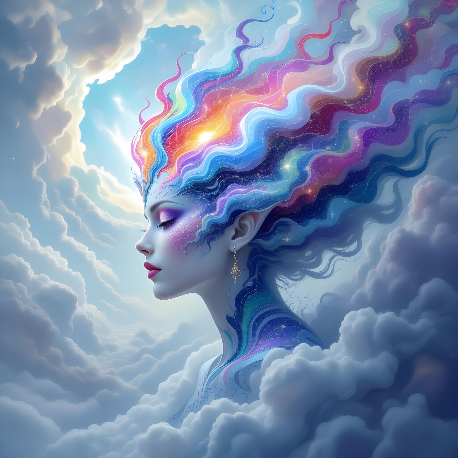 Cosmic Crown: Mythical Creature in Surreal Landscape